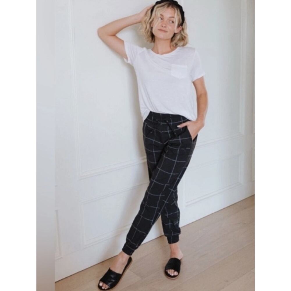 Albion Jetsetter Joggers Windowpane Black White Pants Women Sz M Tall - Picture 2 of 16
